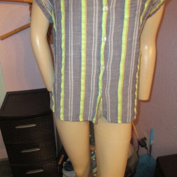 Dylan Crinkle Gauze Cove Stripe Top Size S Camp Shirt Short Sleeves Button Up - Picture 4 of 10